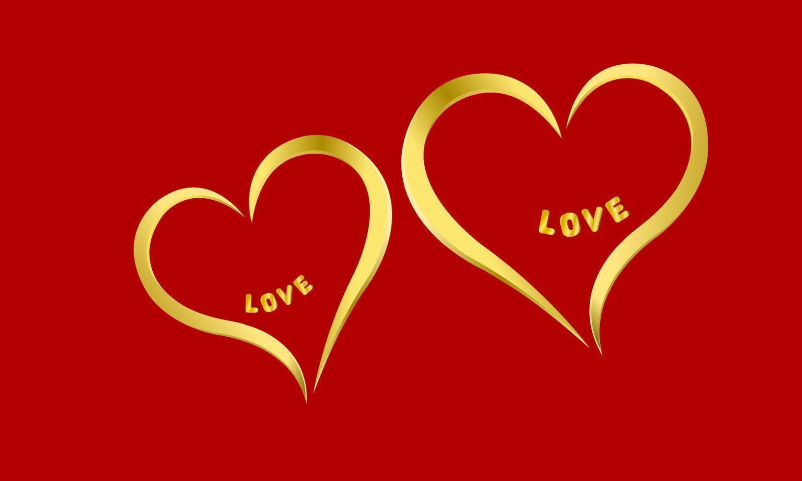 dos corazones dorados brillantes. dentro está la palabra amor. es un símbolo que representa a mujeres y hombres. Enamorarse. vector