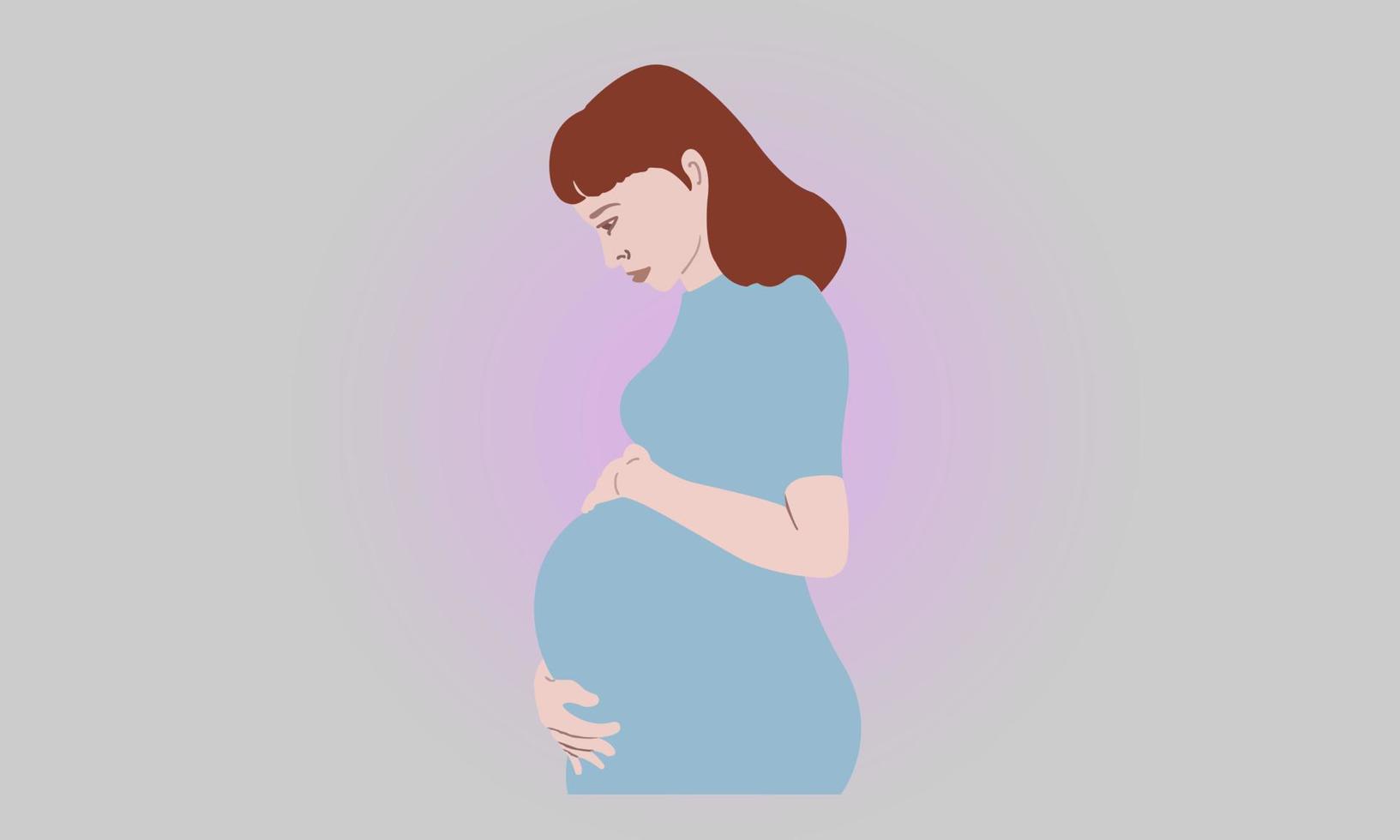 ilustración de vector de niña embarazada. agarrando el vientre, esperando para admirar al bebé.