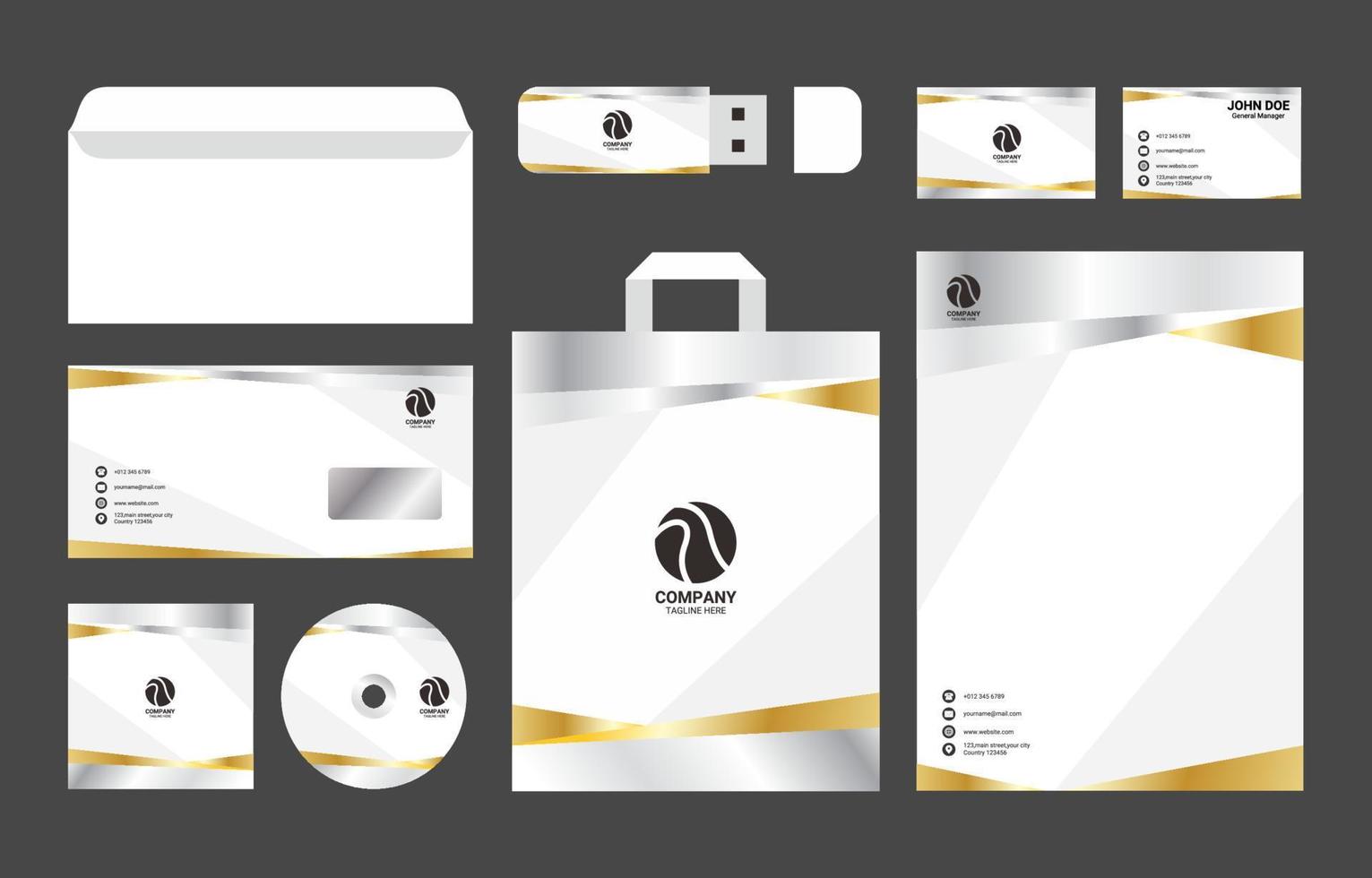 kit de negocios con acento dorado y blanco vector