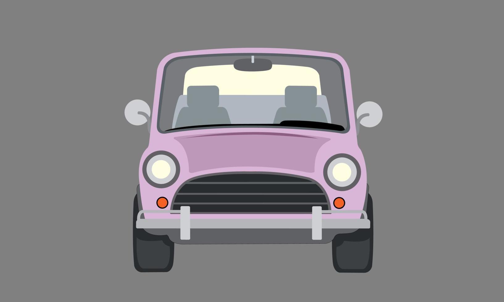 Vector illustration retro pink car in the front view.