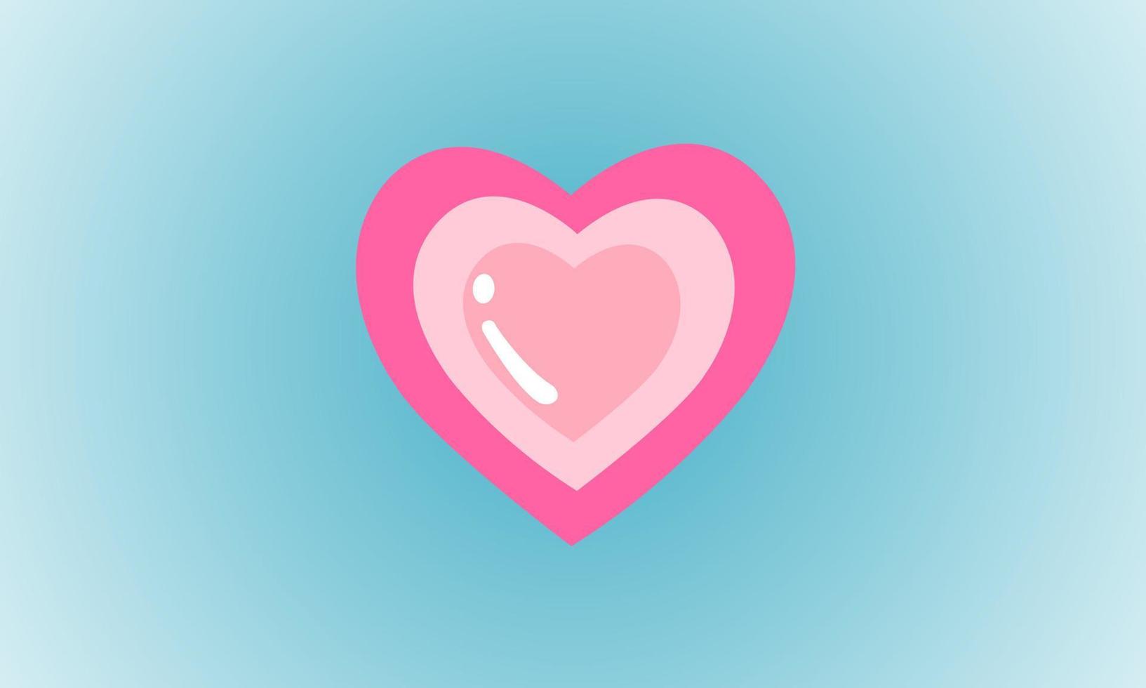 corazón, símbolo del amor y del día de san valentín. tres capas de iconos planos rosas tienen un reflejo en el fondo azul. vector