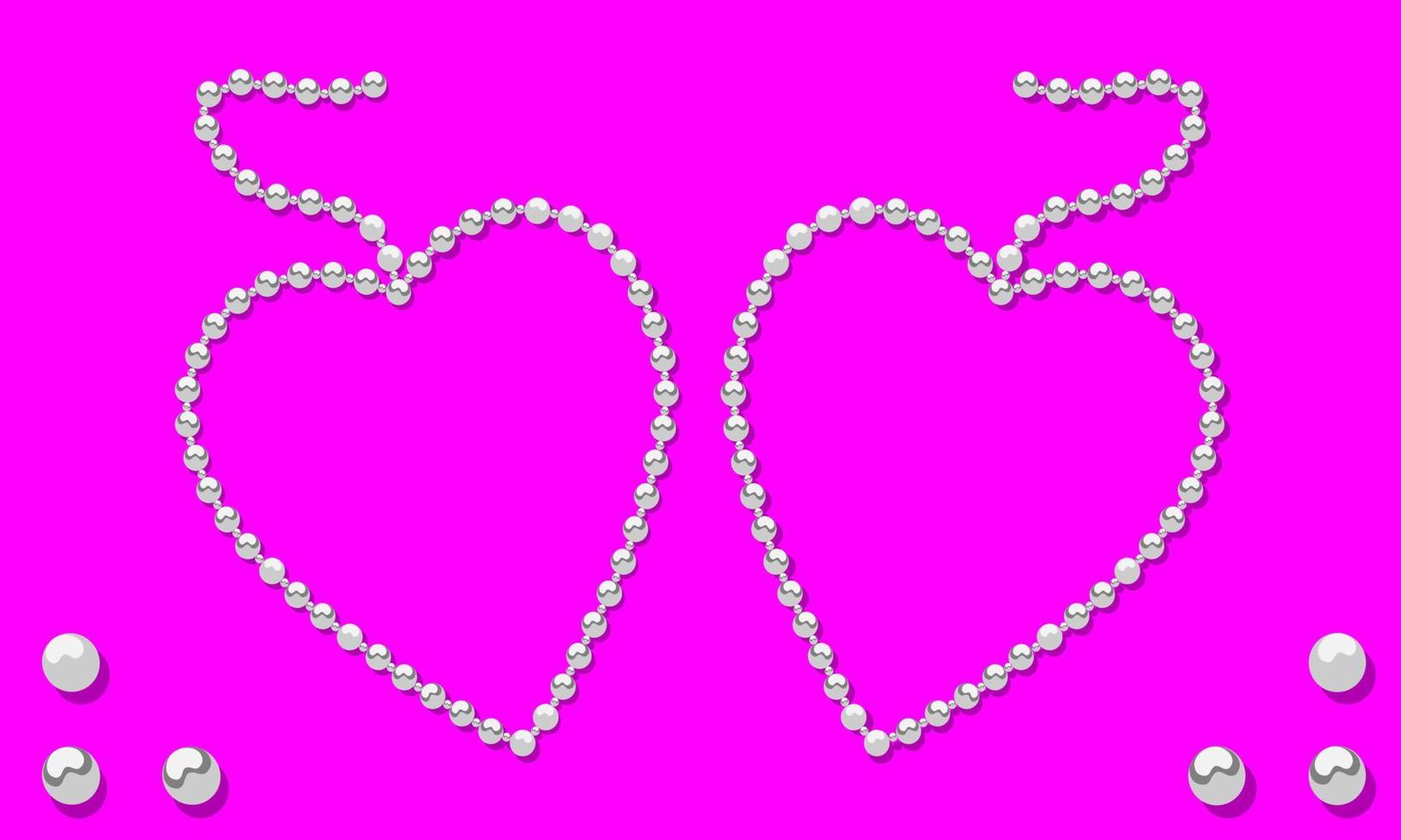 hermosos collares de perlas dispuestas en dos formas de corazón. representa el amor sobre un fondo morado. vector