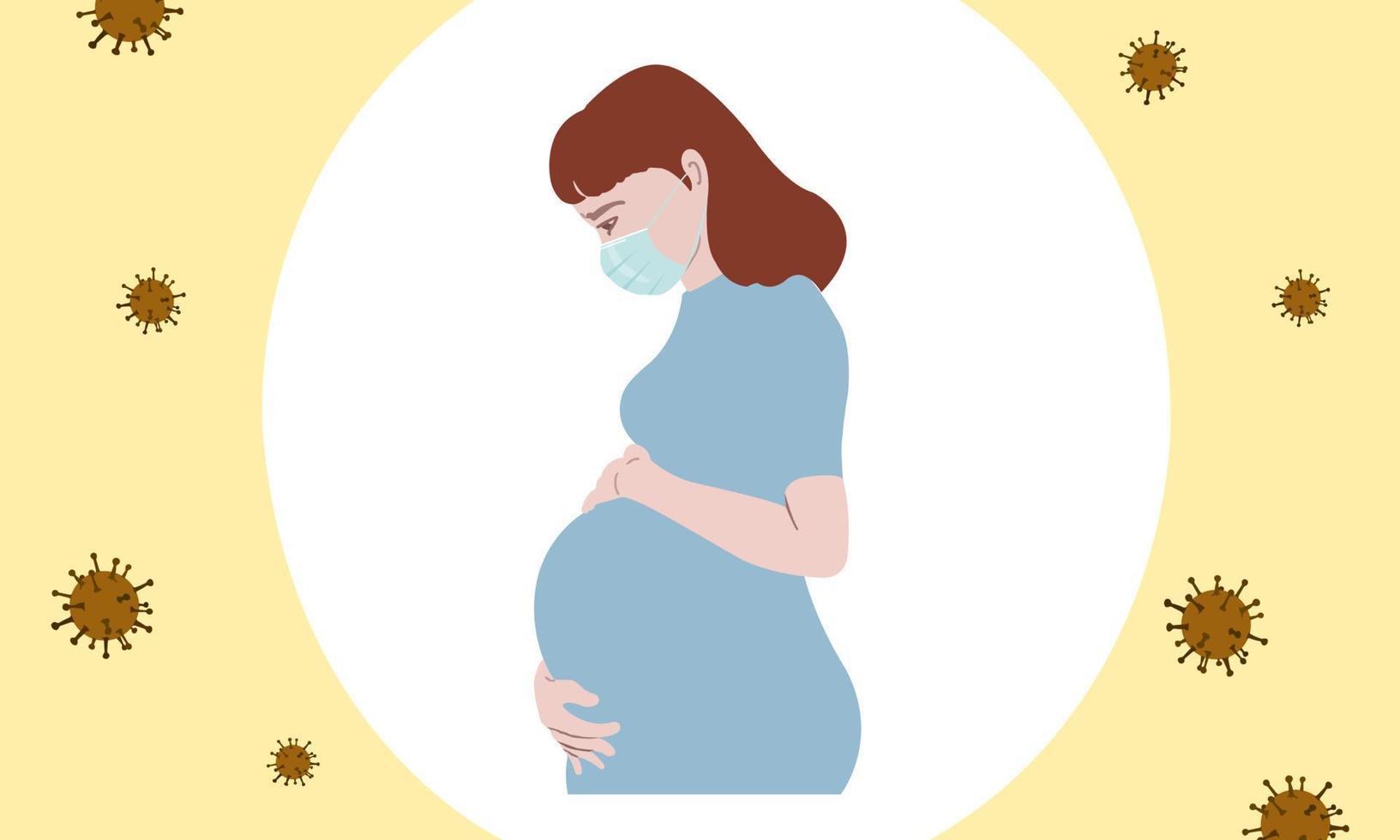 Worry about the baby In the womb. The Corona virus crisis Covid 19 is spreading. Protect by wearing a mask and staying away from infected people. vector