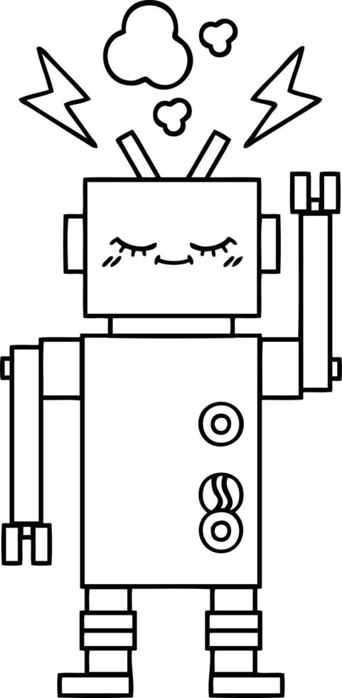 line drawing cartoon dancing robot vector