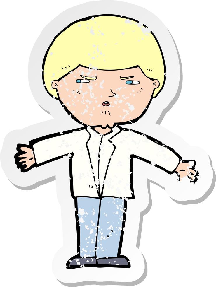 retro distressed sticker of a cartoon annoyed man vector