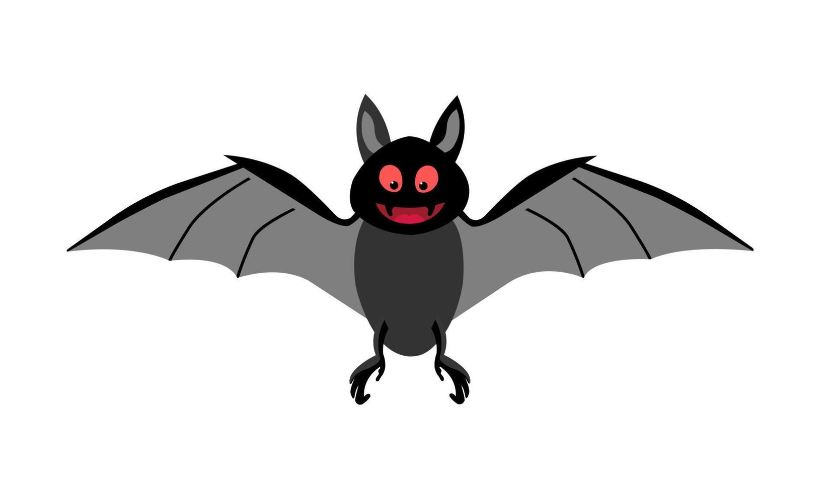 pequeño murciélago de dibujos animados volando. ojos rojos aterradores de vampiro. los únicos mamíferos que pueden volar. símbolo de Halloween sobre fondo blanco. vector