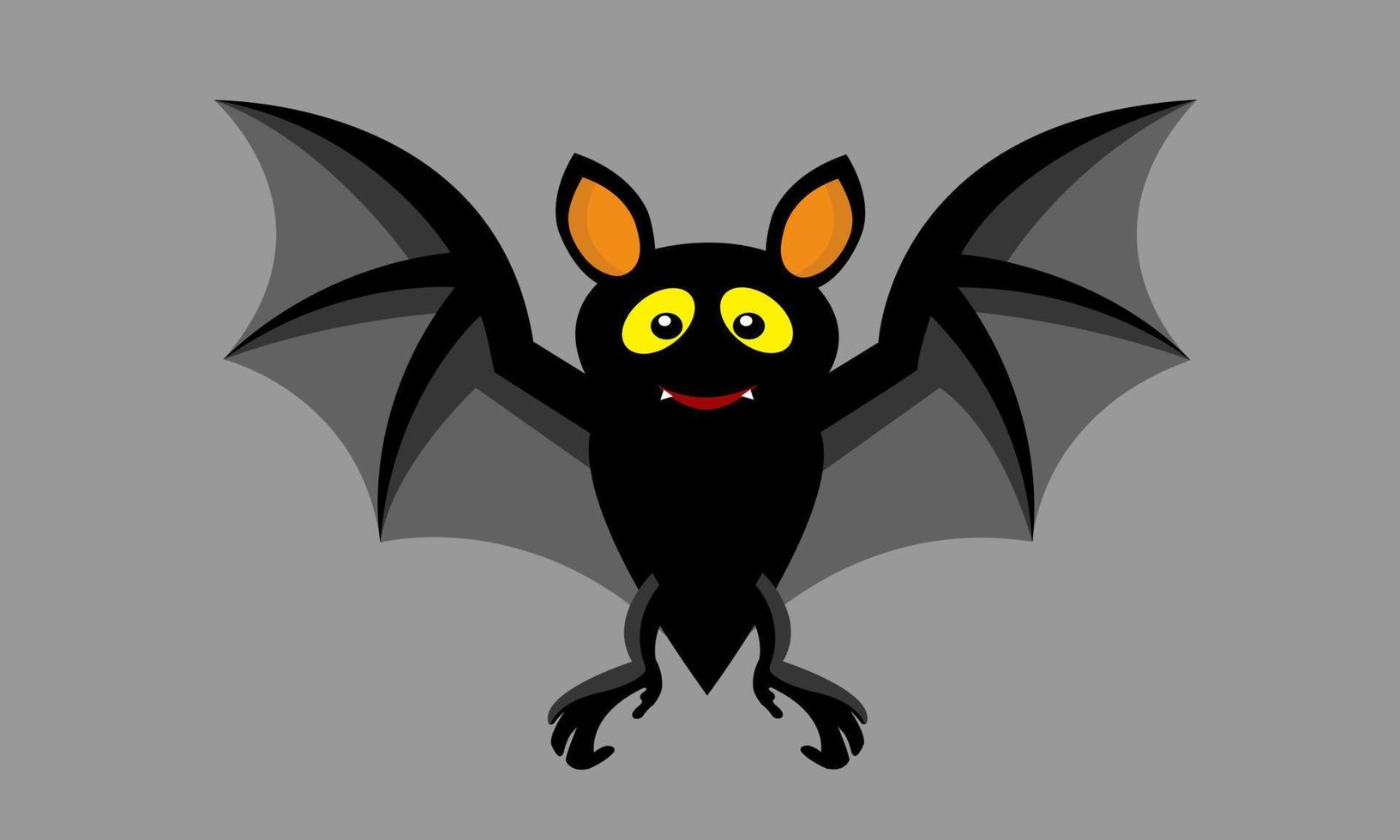 Cartoon Halloween little bat cute flying. The only mammals that can fly. Vector illustration. On gray color background.