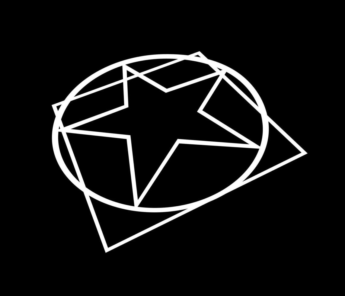 Five pointed star linear style,circle,quad,overlap. Quality design element on black. vector