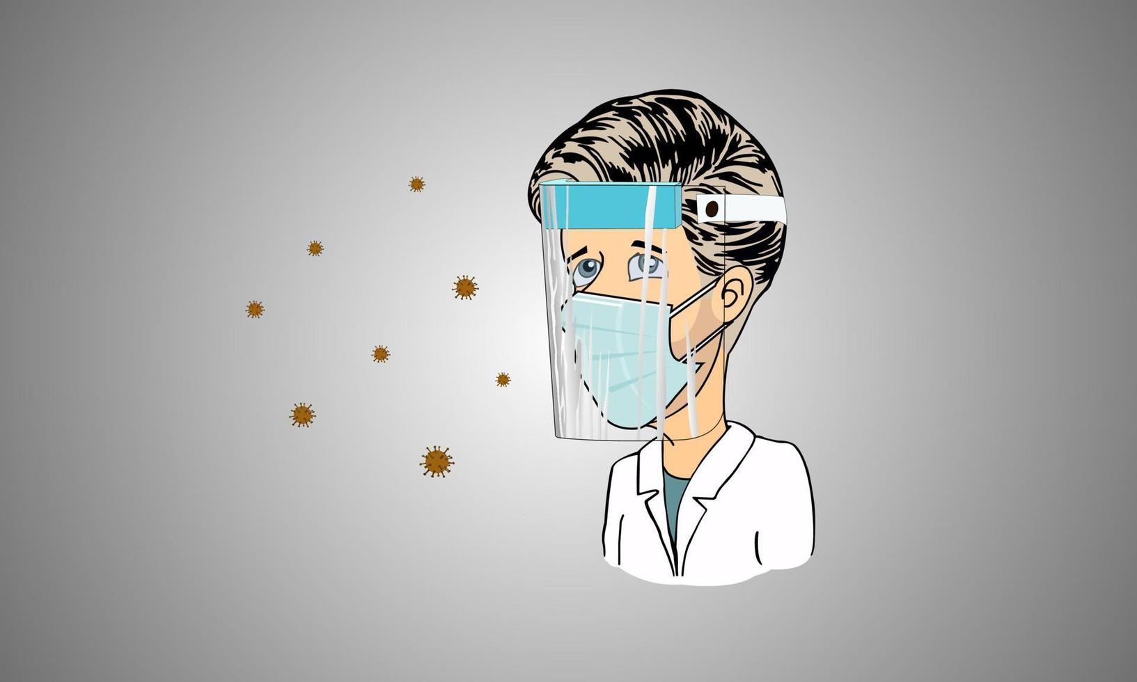 Doctors wear mask and full face shield to protect the coronavirus Covid 19. That is spread around the world. vector