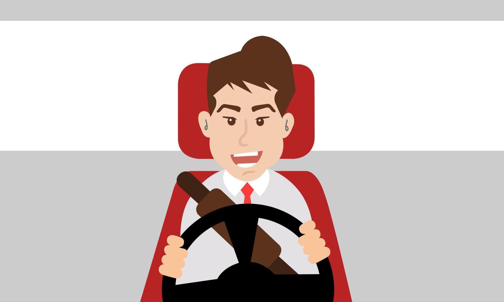 Young business men are driving cars. Flat vector illustration.