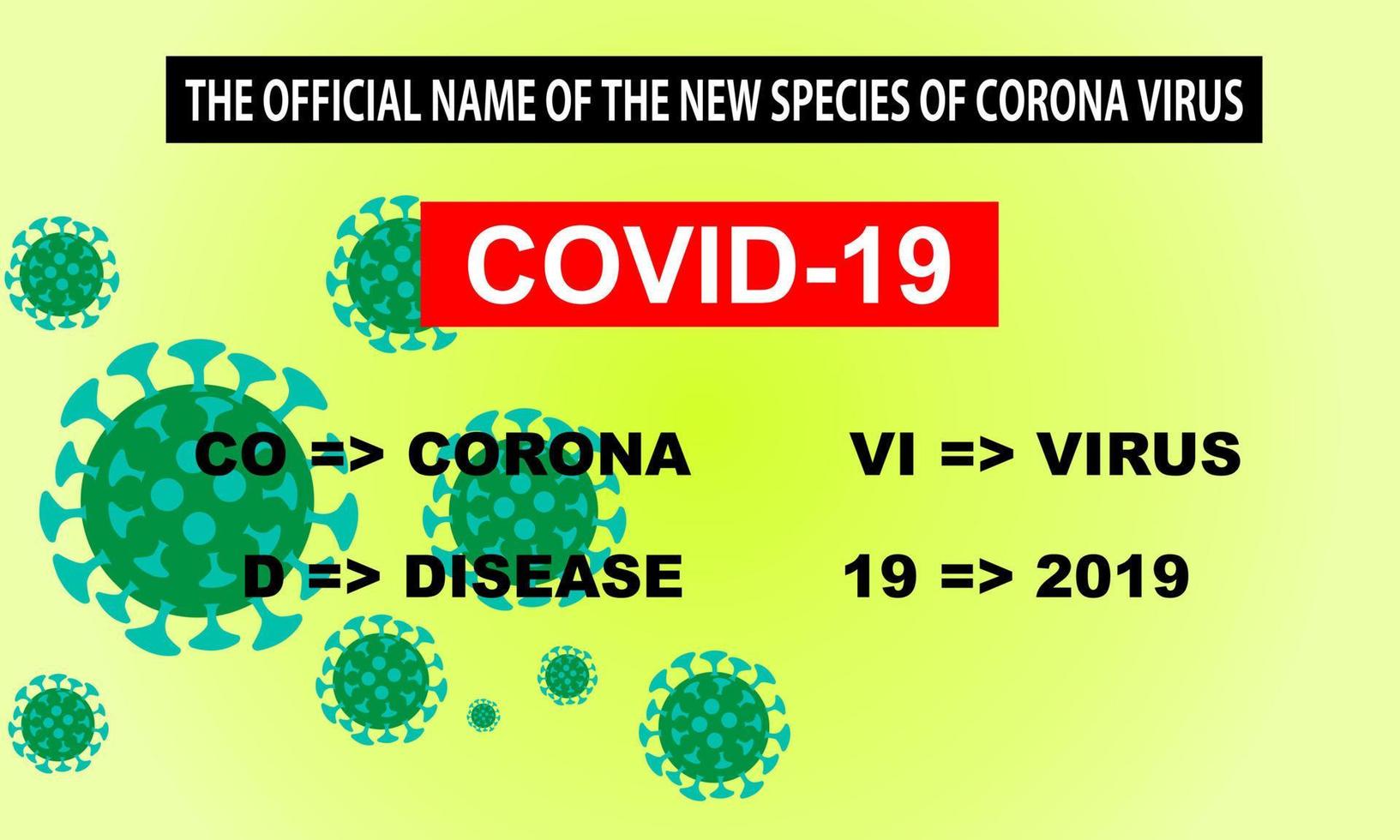 el nombre oficial de la nueva especie de coronavirus covid 19. vector