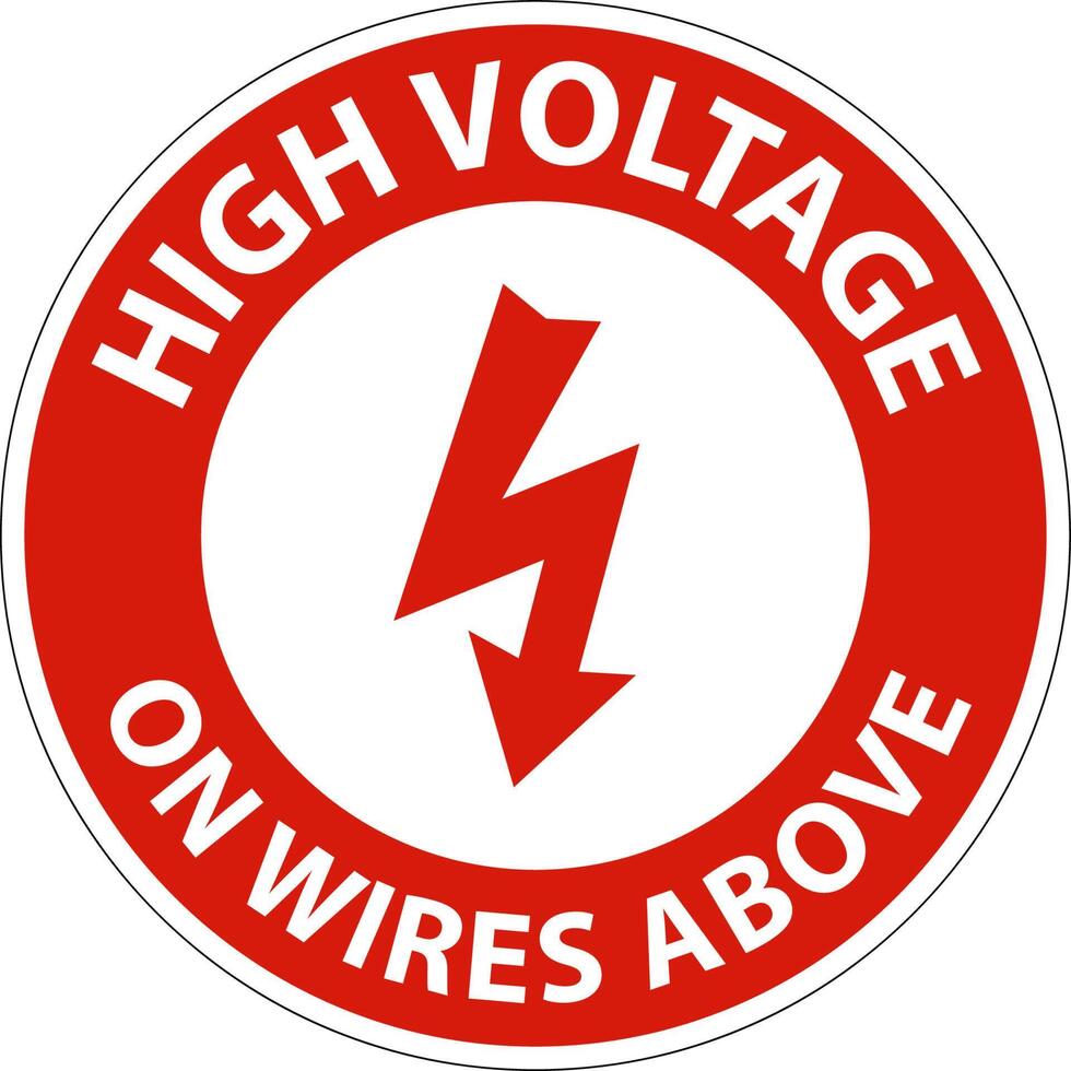 High Voltage On Wires Above Sign On White Background vector