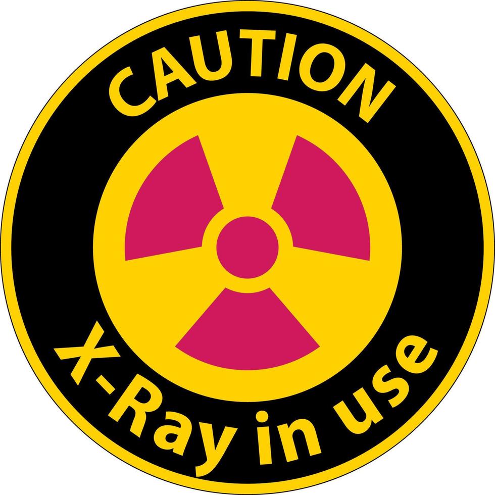 Signo de precaución de rayos X en uso sobre fondo blanco. vector