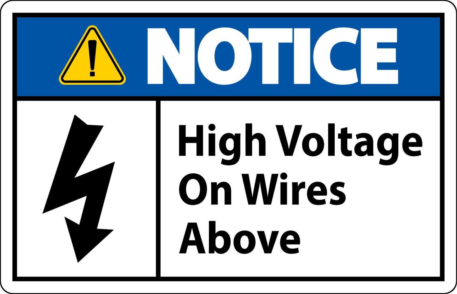 Observe el alto voltaje en los cables por encima de la señal sobre fondo blanco. vector