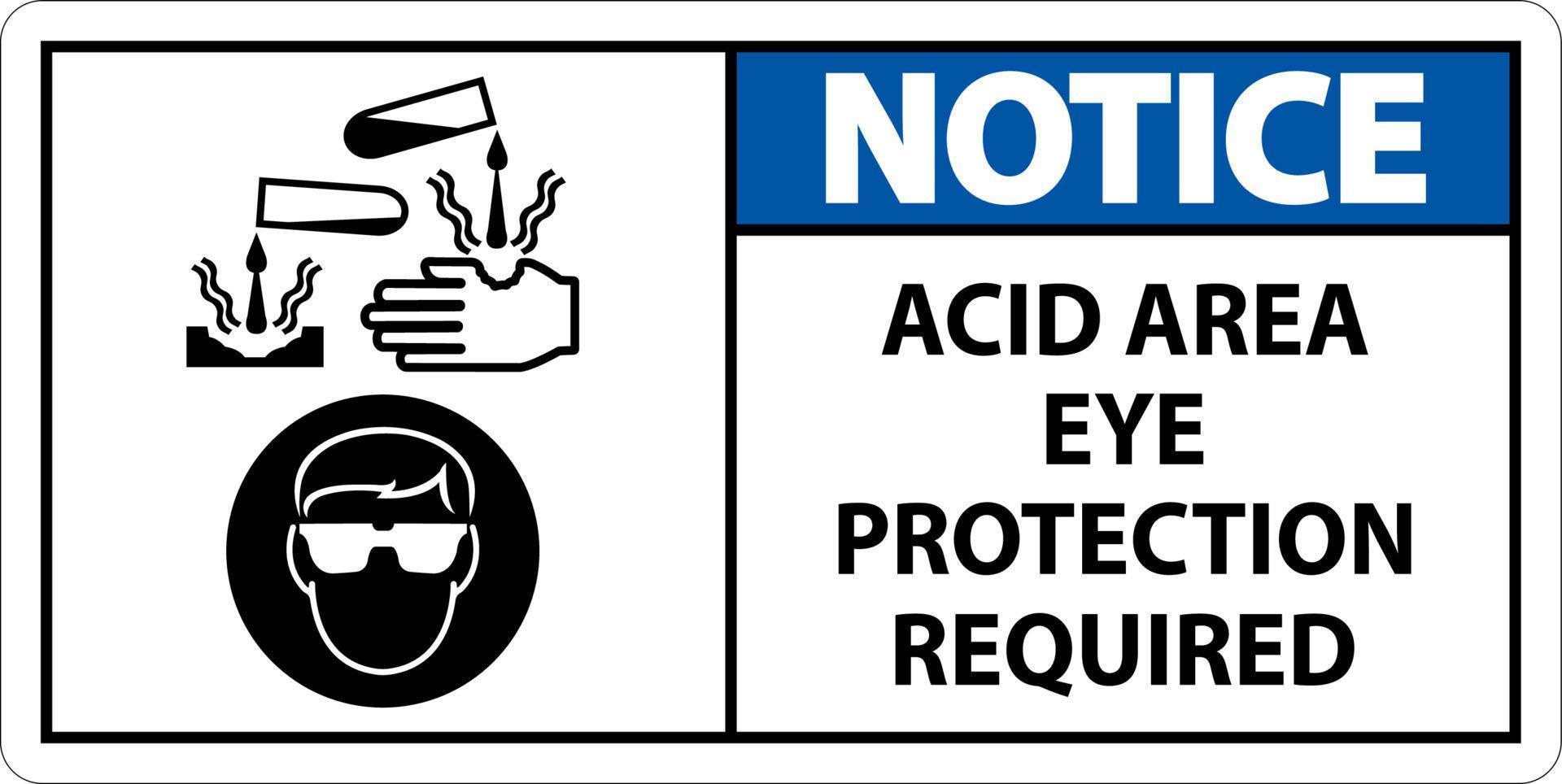 Notice Acid Area Eye Protection Required Sign With Sign vector