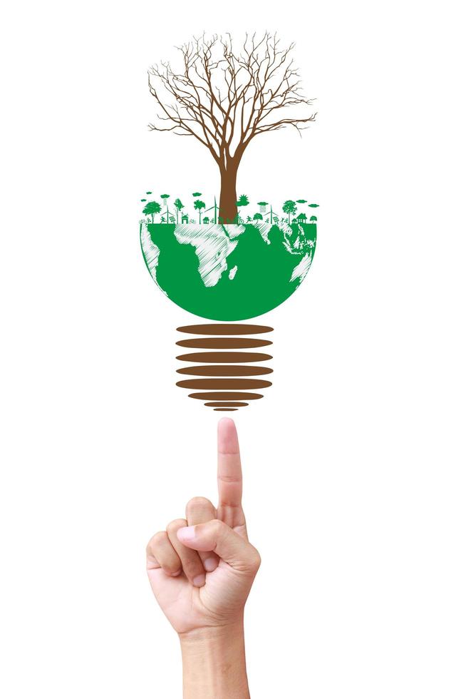 Green concept. Tree on the earth in hand photo