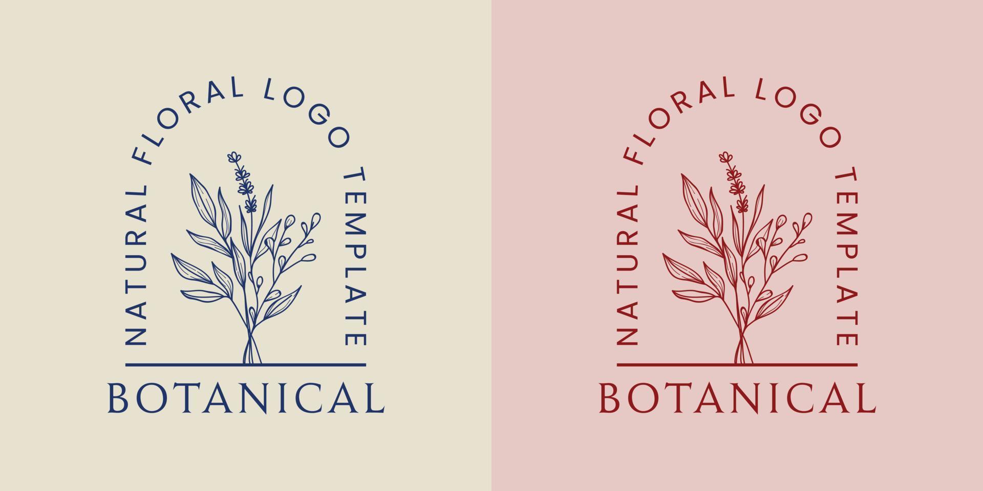 Botanical Floral element Hand Drawn Logo with Wild Flower and Leaves. Logo for spa and beauty salon, boutique, organic shop, wedding, floral designer, interior, photography, cosmetic. vector