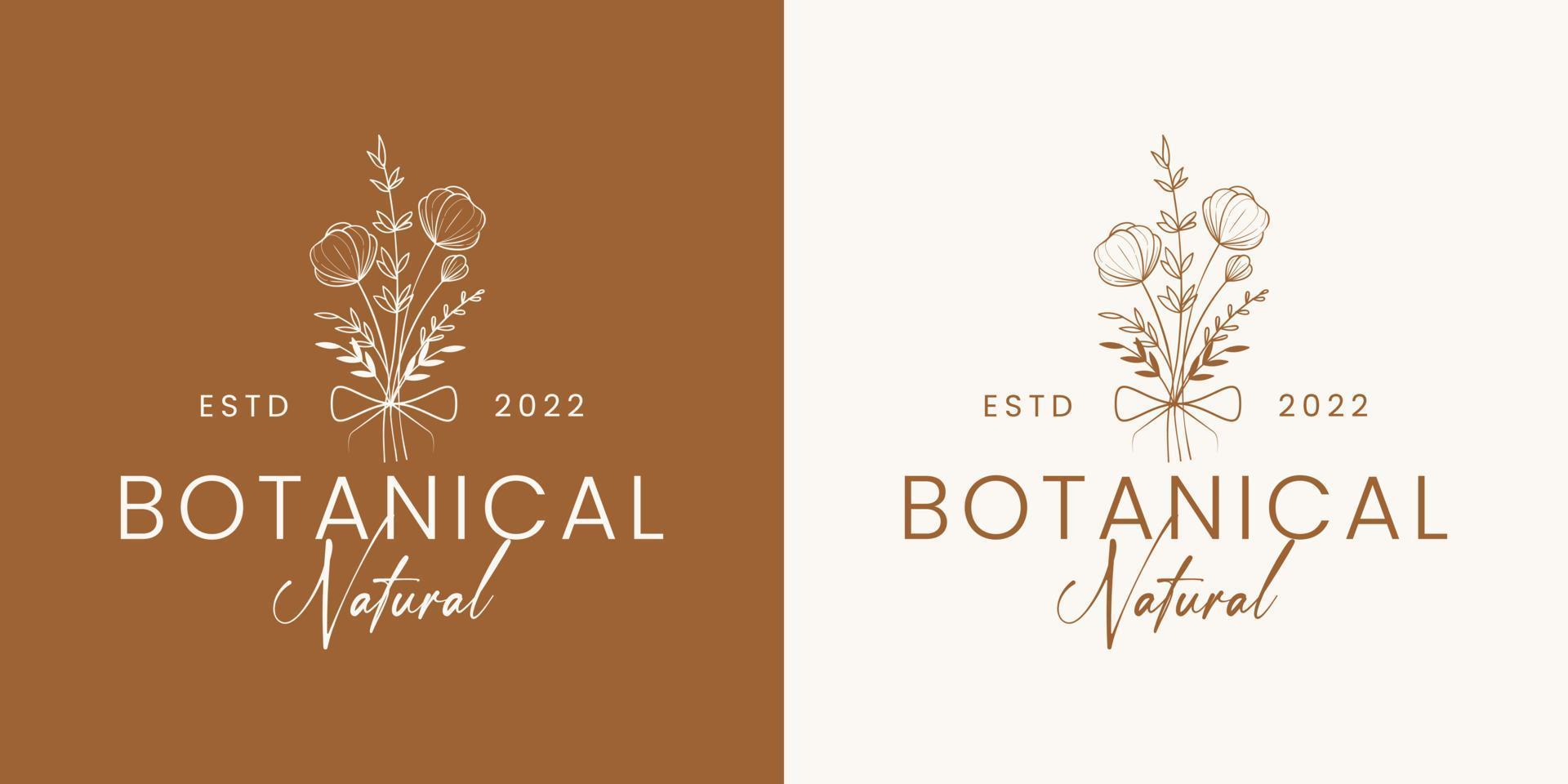 Botanical Floral element Hand Drawn Logo with Wild Flower and Leaves. Logo for spa and beauty salon, boutique, organic shop, wedding, floral designer, interior, photography, cosmetic. vector