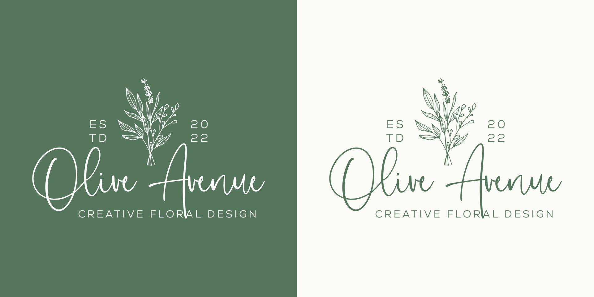 Botanical Floral element Hand Drawn Logo with Wild Flower and Leaves. Logo for spa and beauty salon, boutique, organic shop, wedding, floral designer, interior, photography, cosmetic. vector