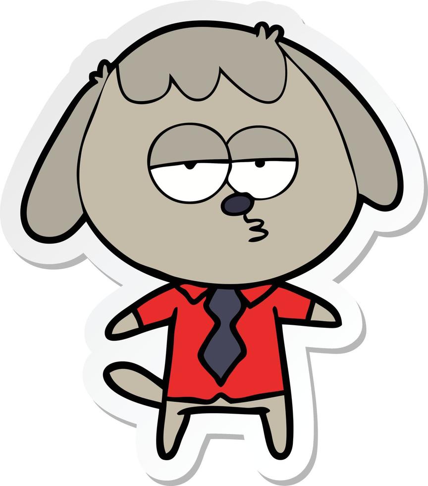 sticker of a cartoon bored dog in office clothes vector