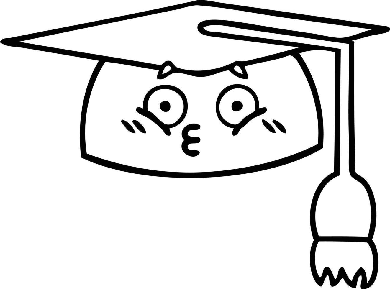 line drawing cartoon graduation hat vector