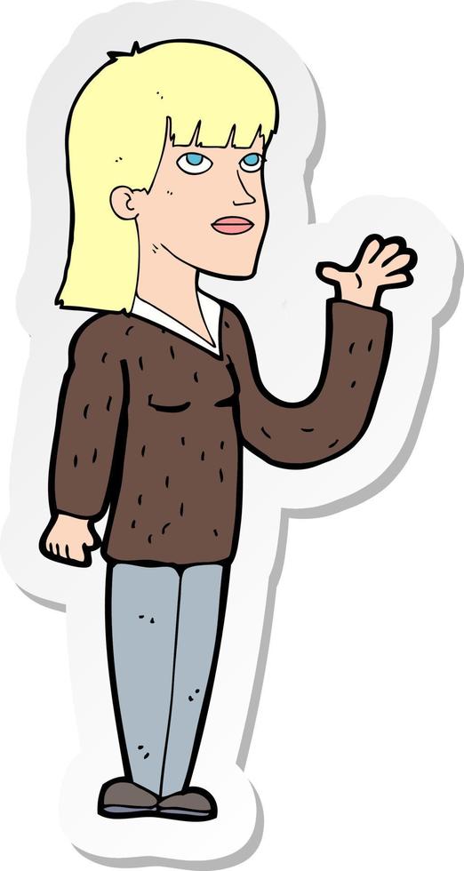 sticker of a cartoon woman explaining vector