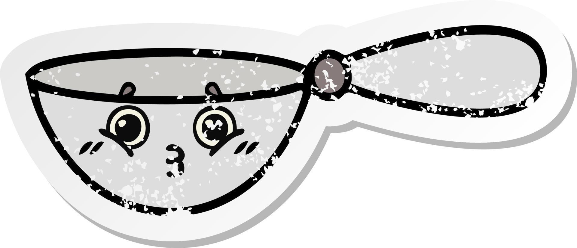 distressed sticker of a cute cartoon measuring spoon vector