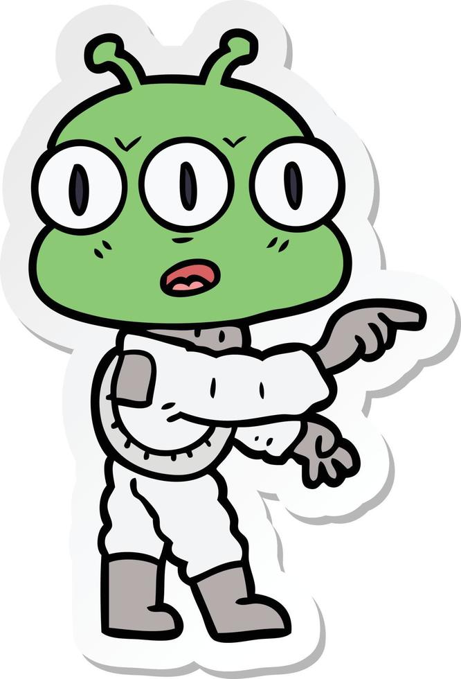 sticker of a cartoon three eyed alien vector