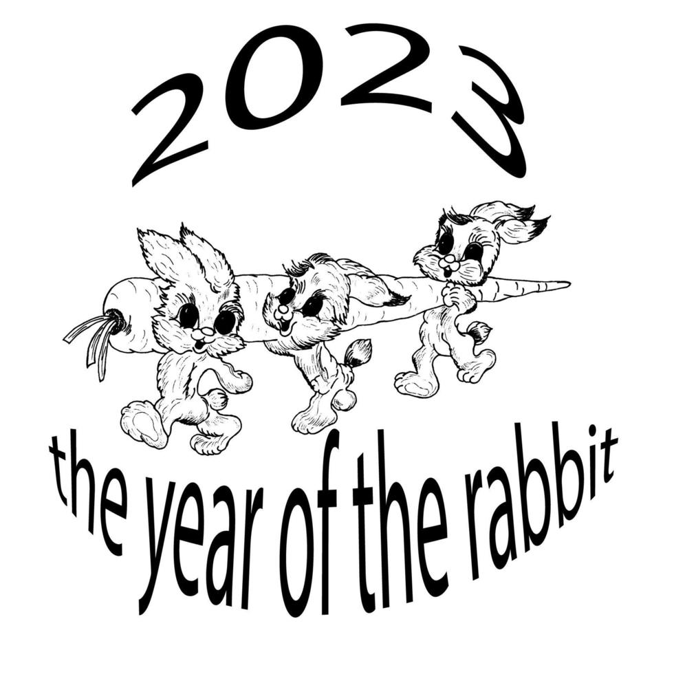 Happy Chinese New Year 2023, the year of the Rabbit. Festive cute design with a rabbit character bearing a harvest. vector