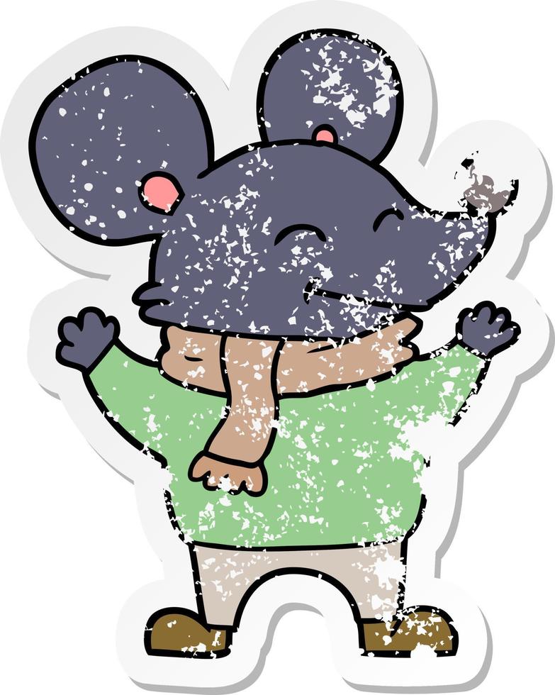 distressed sticker of a cartoon mouse vector