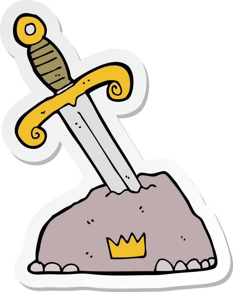 pegatina de una espada de dibujos animados en piedra vector