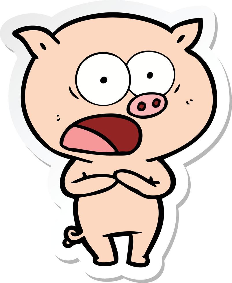 sticker of a cartoon pig shouting vector