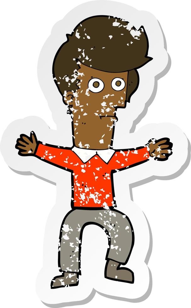 retro distressed sticker of a cartoon startled man vector