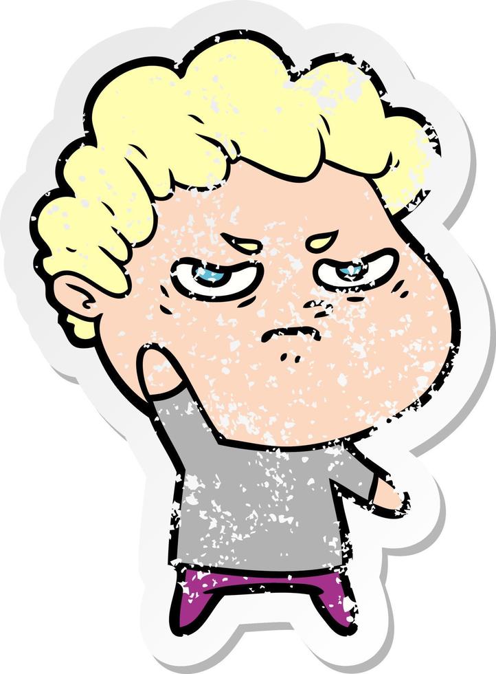 distressed sticker of a cartoon angry man vector