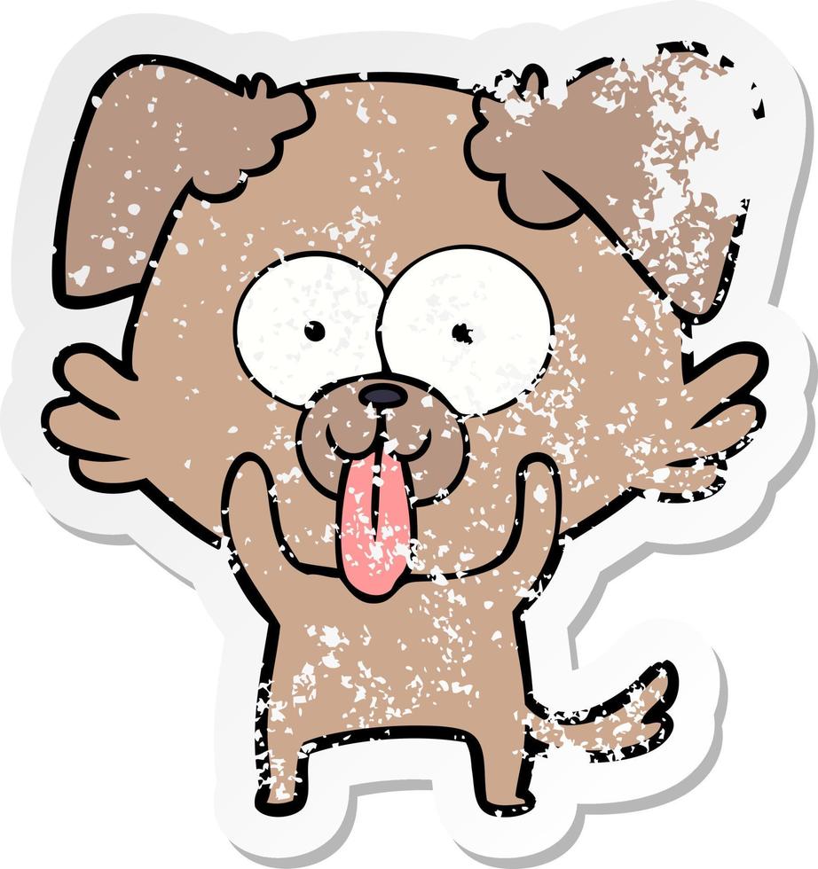 distressed sticker of a cartoon dog with tongue sticking out vector