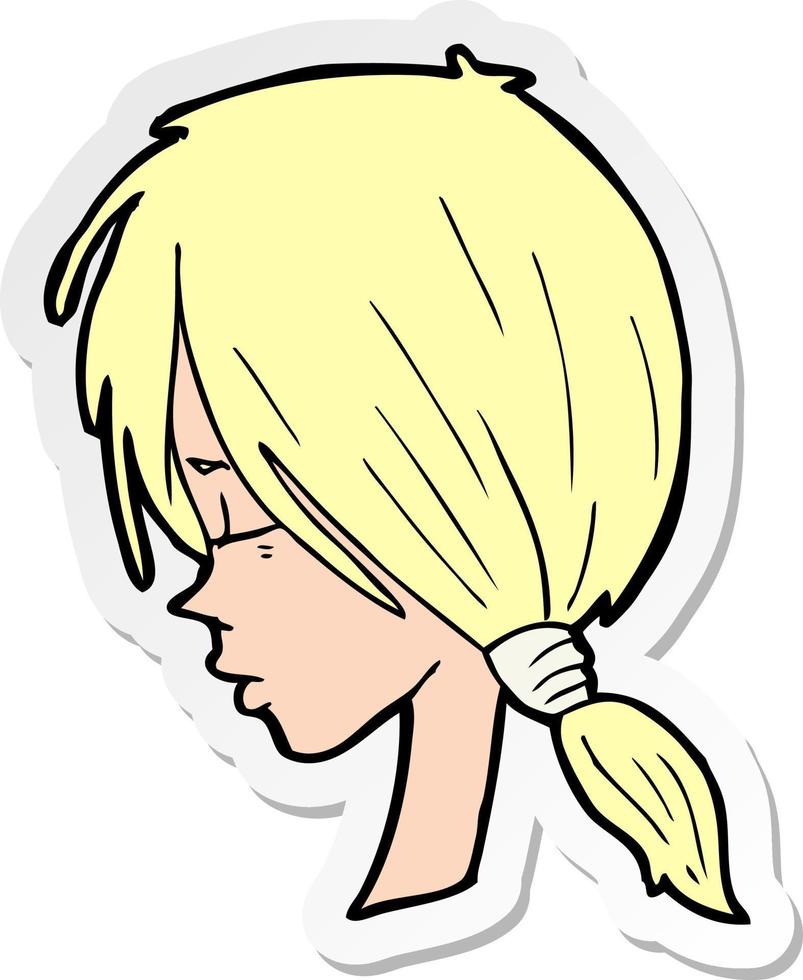 sticker of a cartoon girl looking thoughtful vector