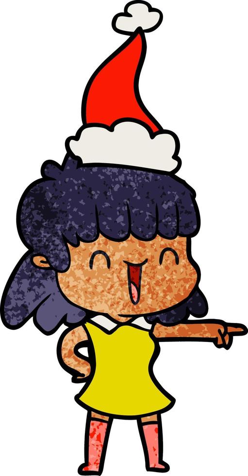 caricatura texturizada de una niña feliz con sombrero de santa vector