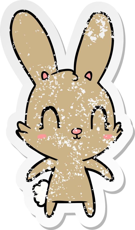 distressed sticker of a cute cartoon rabbit vector