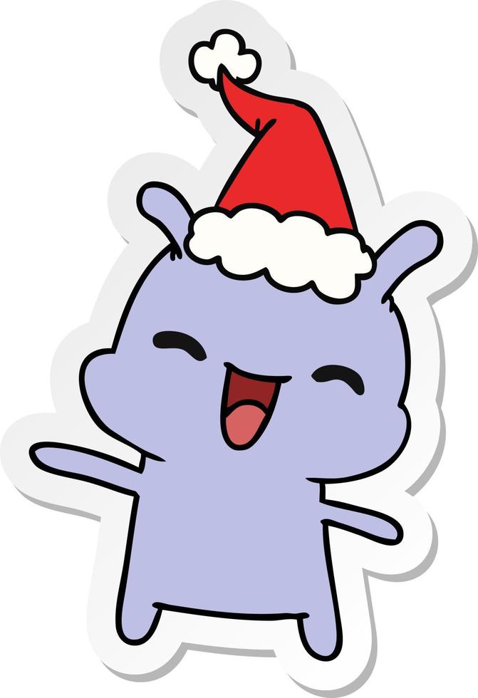 christmas sticker cartoon of kawaii alien vector