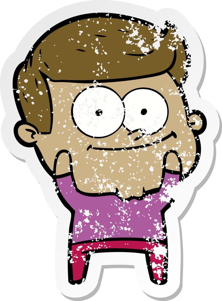 distressed sticker of a cartoon happy man vector