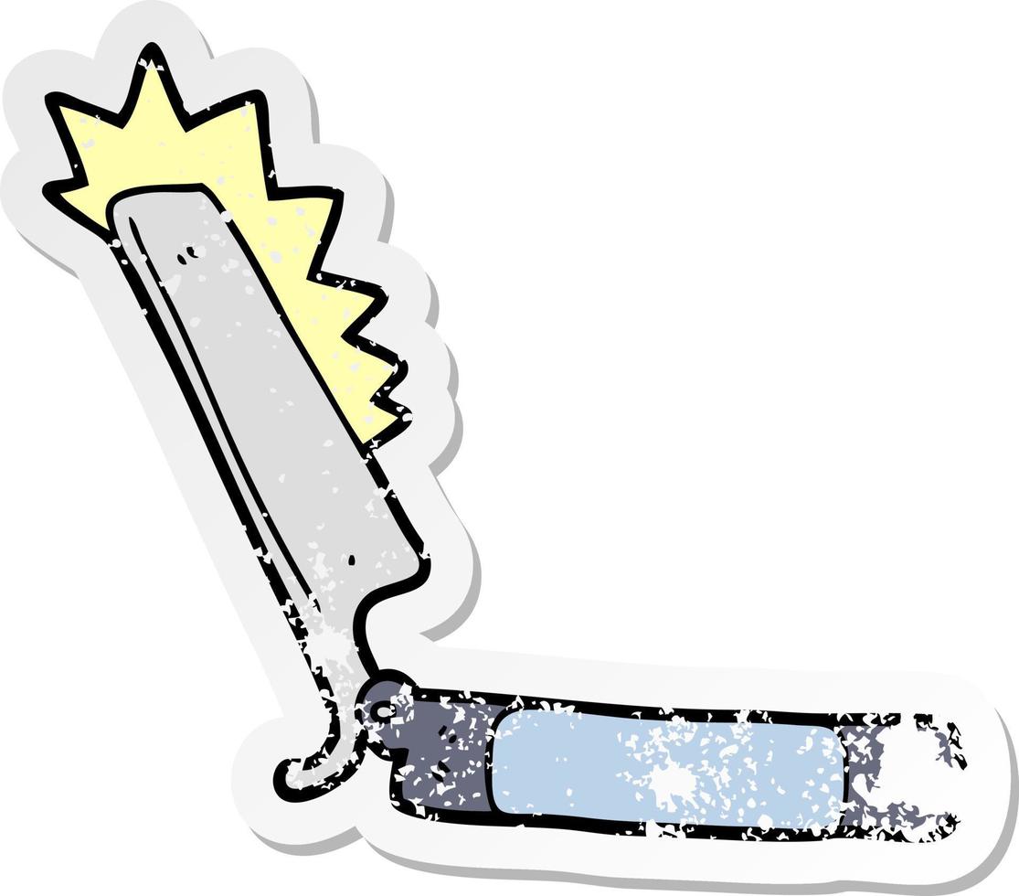 distressed sticker of a cartoon sharp razor vector