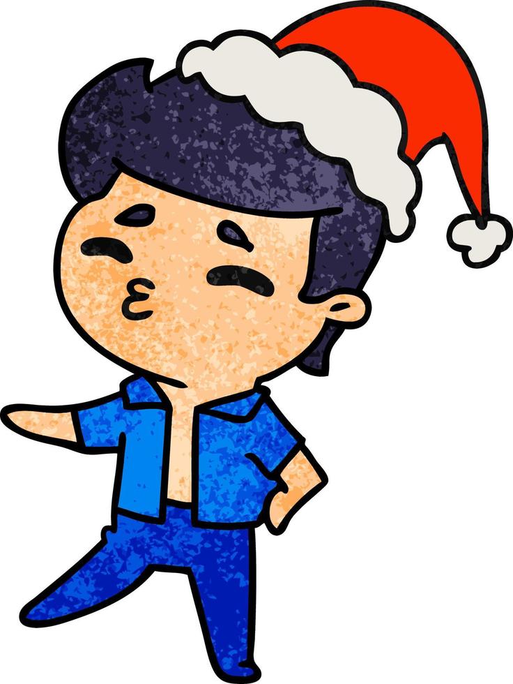 christmas textured cartoon of kawaii boy vector