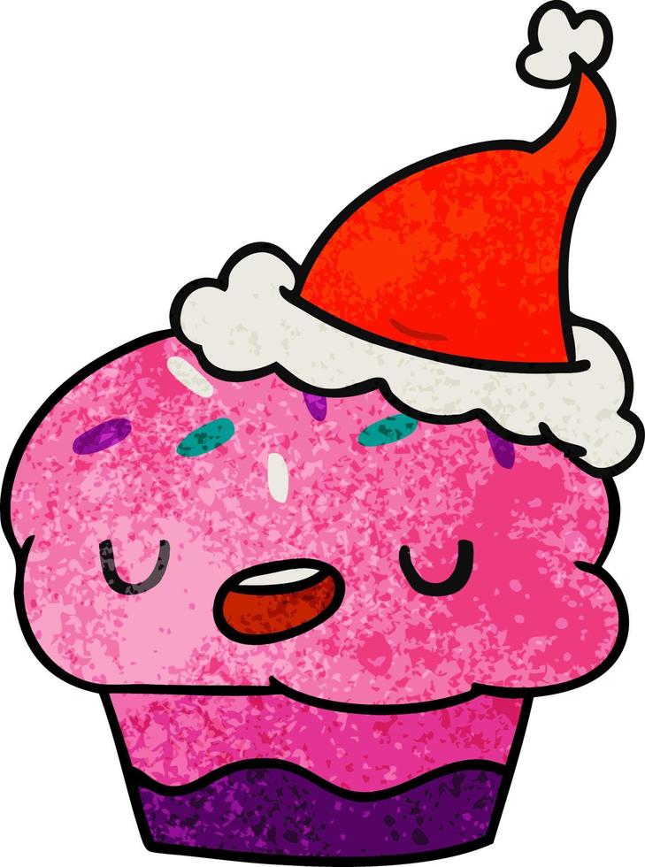 christmas textured cartoon of kawaii cupcake vector