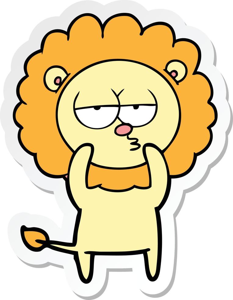 sticker of a cartoon bored lion vector