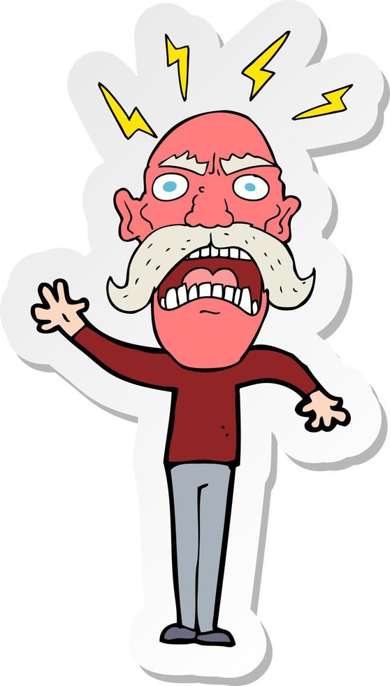 sticker of a cartoon furious old man vector