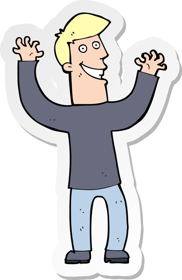 sticker of a cartoon excited man vector