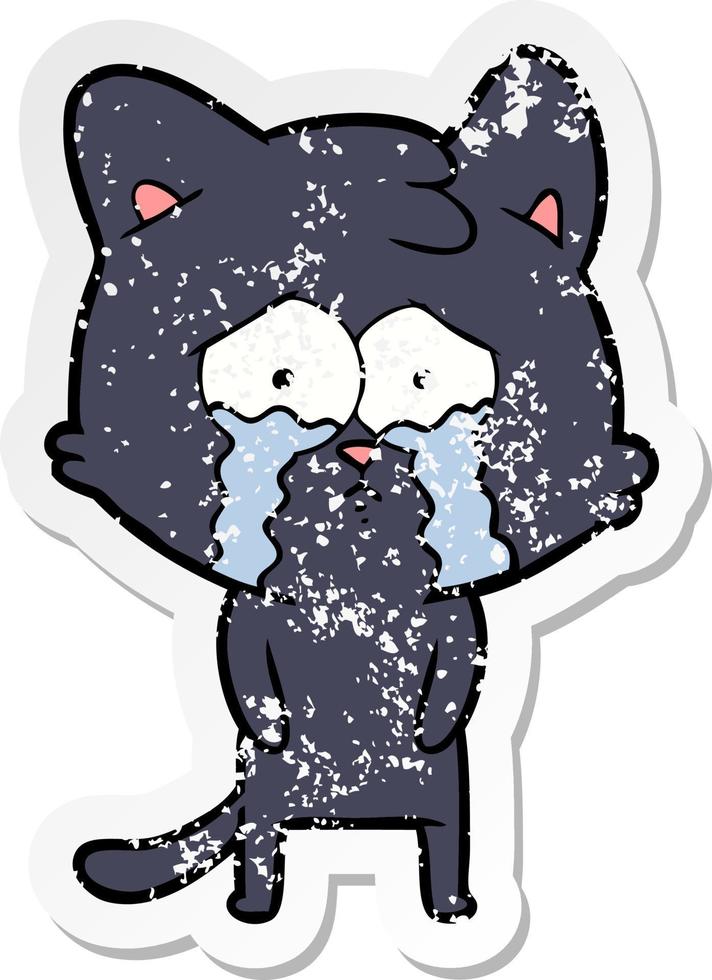 distressed sticker of a cartoon crying cat vector