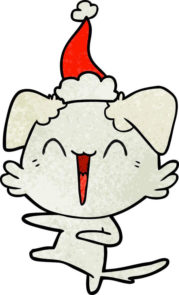 happy dancing dog textured cartoon of a wearing santa hat vector