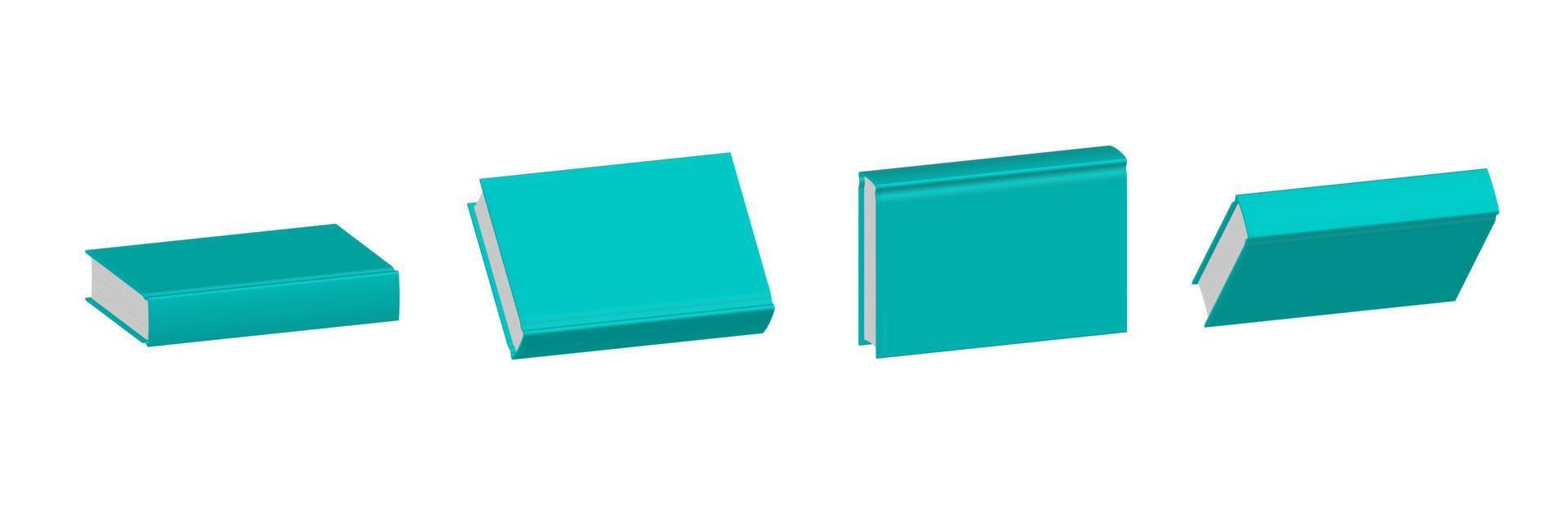 Set of closed green menthol books in different positions for bookstore vector