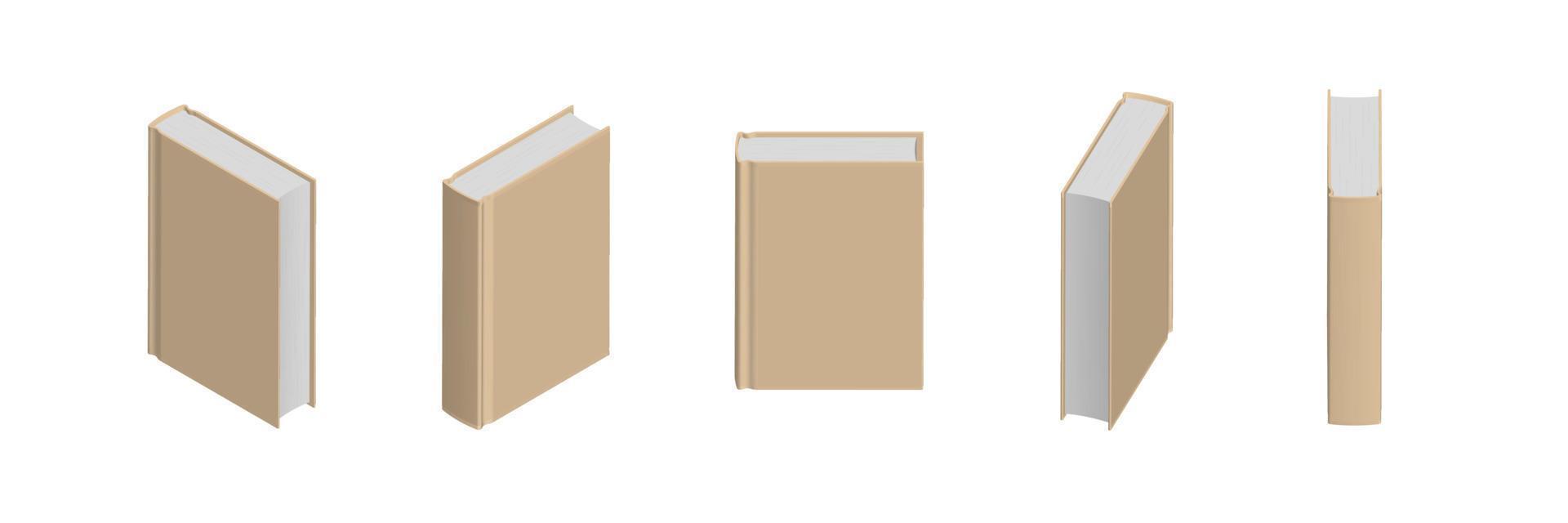 Set of closed beige books in different positions for bookstore vector